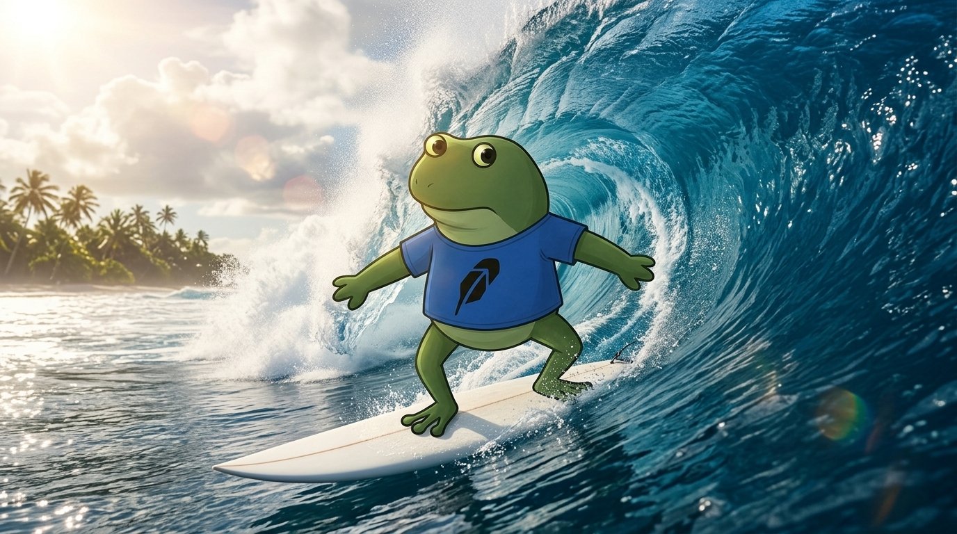 Frogecoin surfing a huge ocean wave