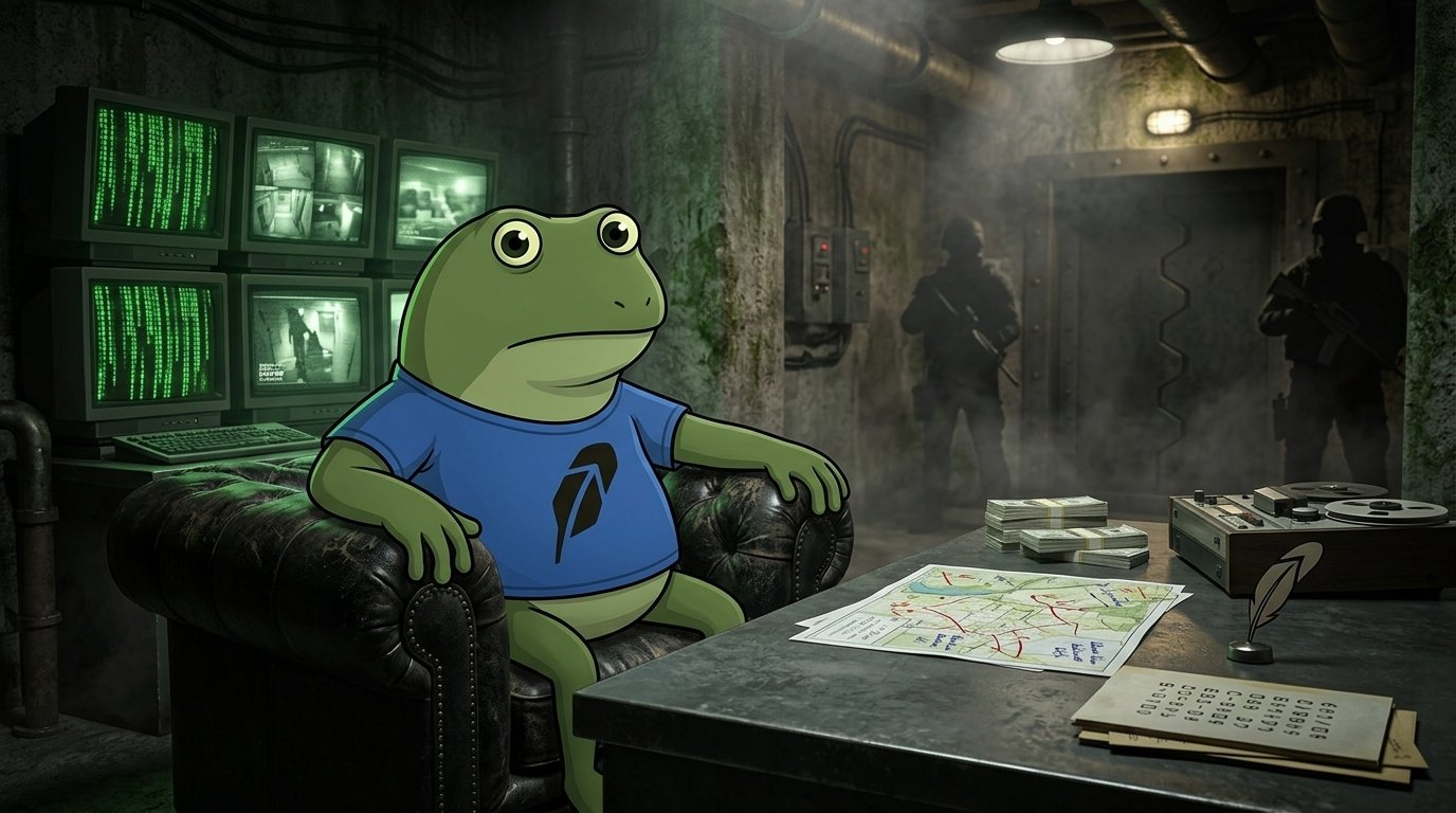 Frogecoin boss in an underground headquarters